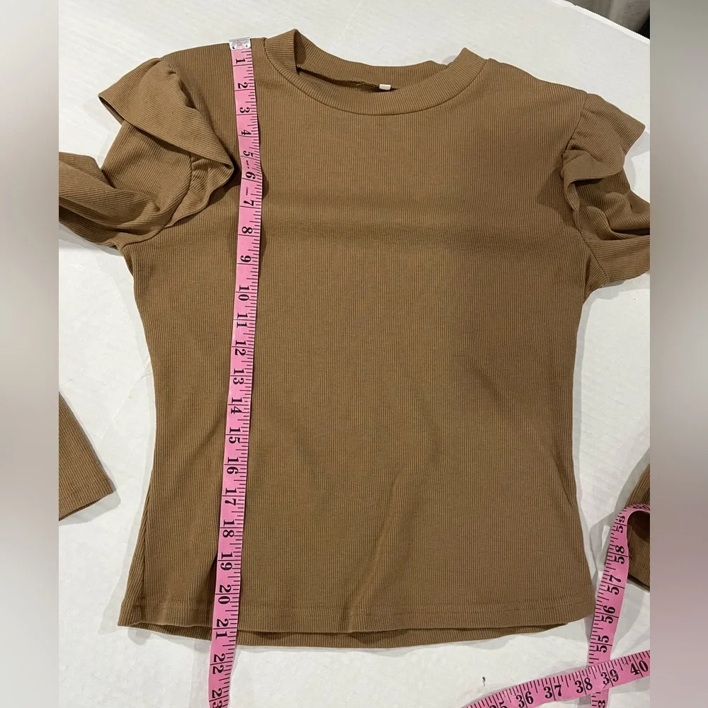 LONG SLEEVE RIBBED RUFFLE DETAIL TOP (847) - Picture 5 of 12